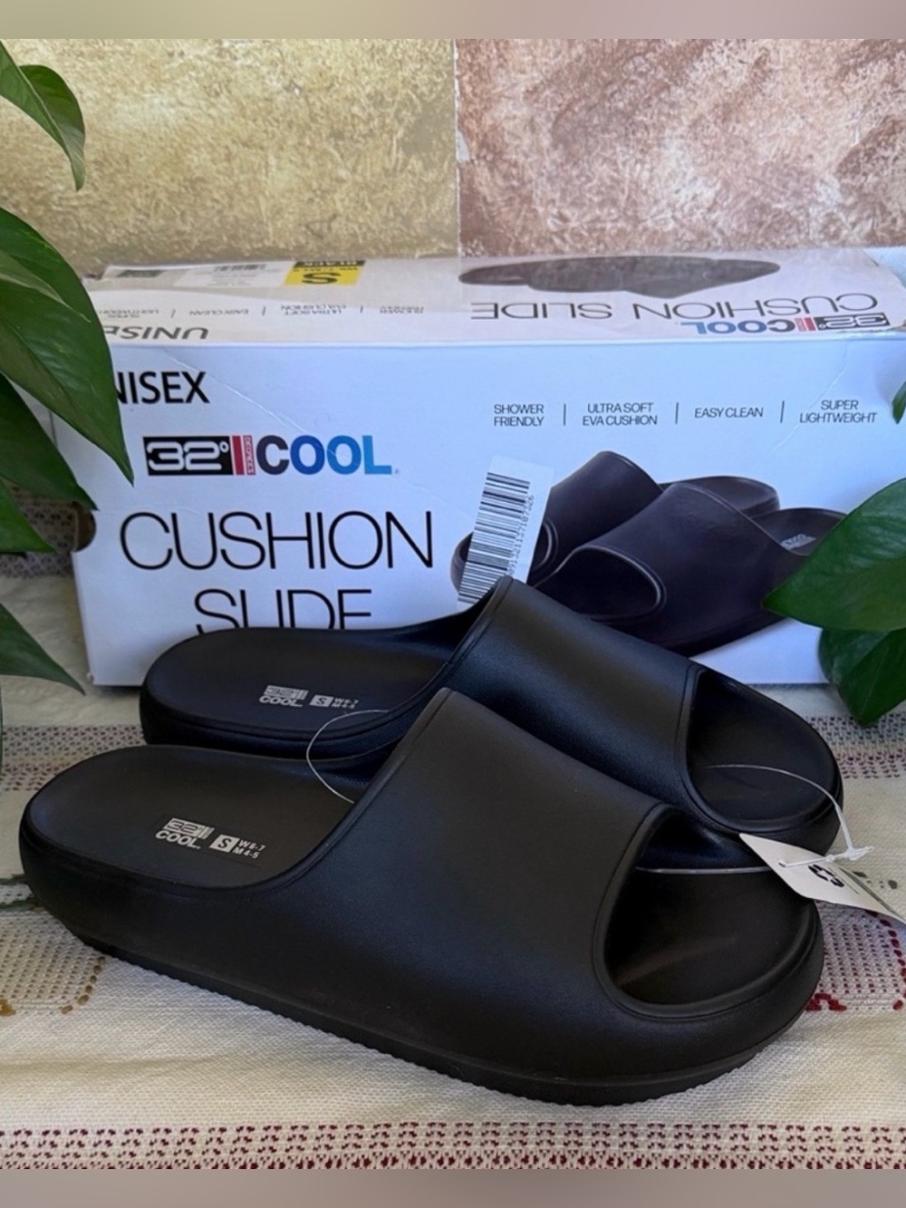NEW 32 Degrees Unisex Cushion Slide Black Sandals Size S Women’s 6-7 | Men’s 4-5